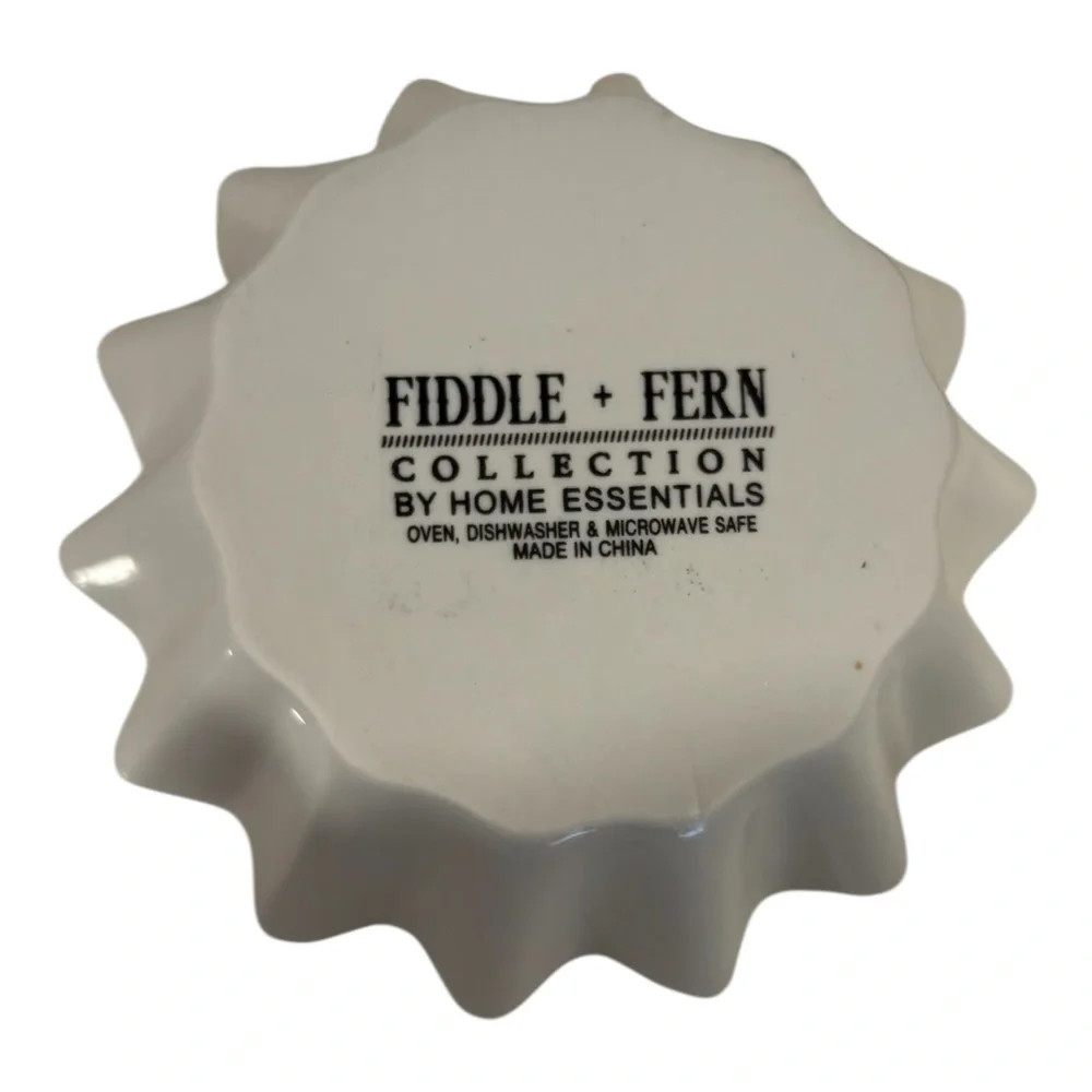 (4) White Fluted Ramekins Custard Cup Porcelain Small Round Fiddle & Fern Home